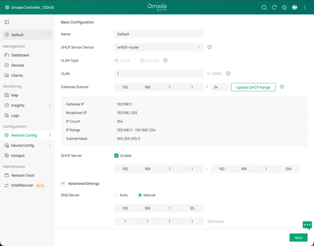 Omada controller DNS server settings